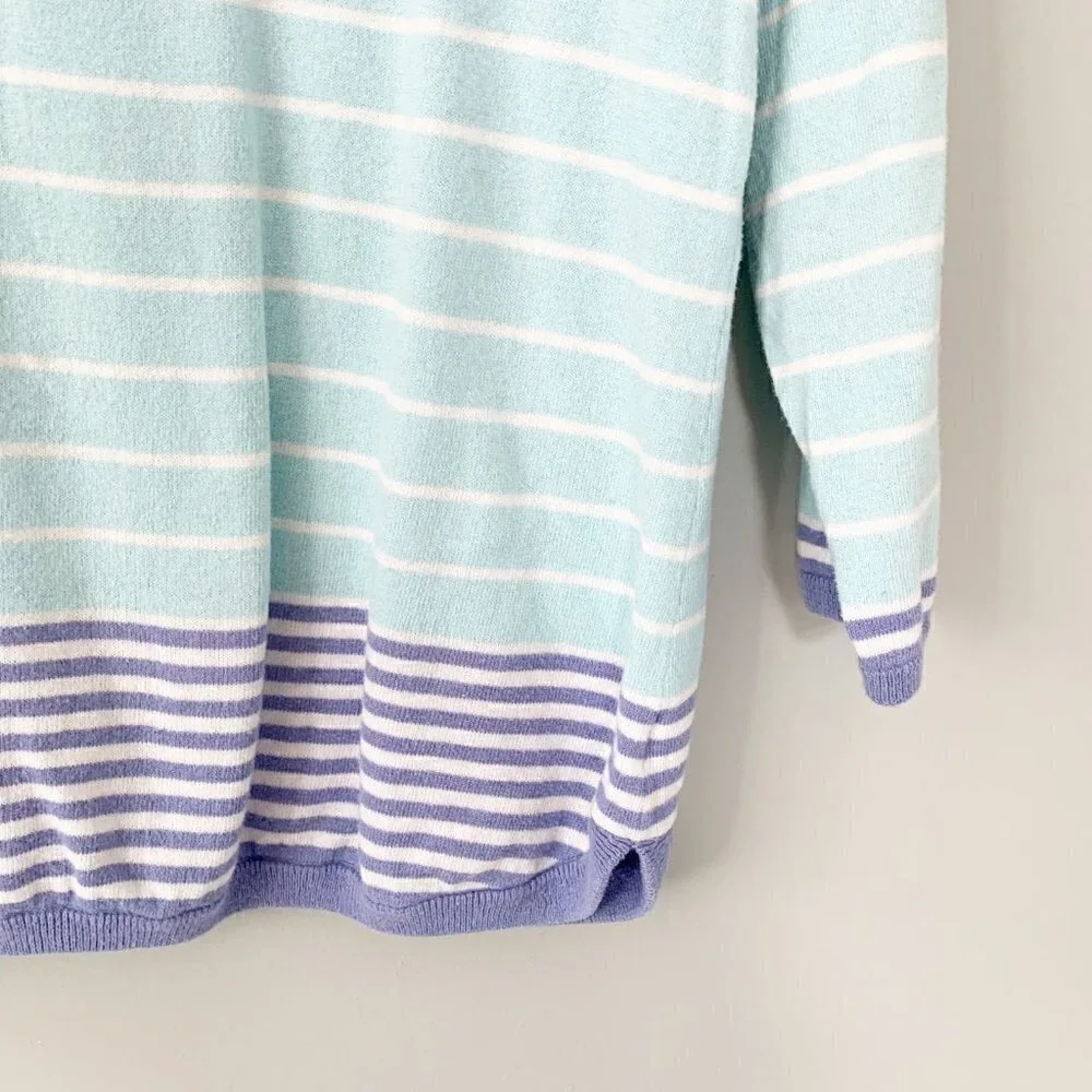 Talbots Sweater Women‎ MP Multi Colorblock Striped Zipper Shoulder 3/4 Sleeve